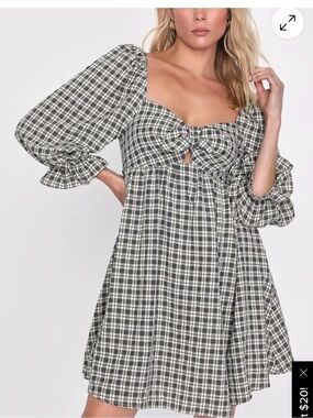 Lulu's Black & White Plaid Puff-Sleeve Mini Dress
